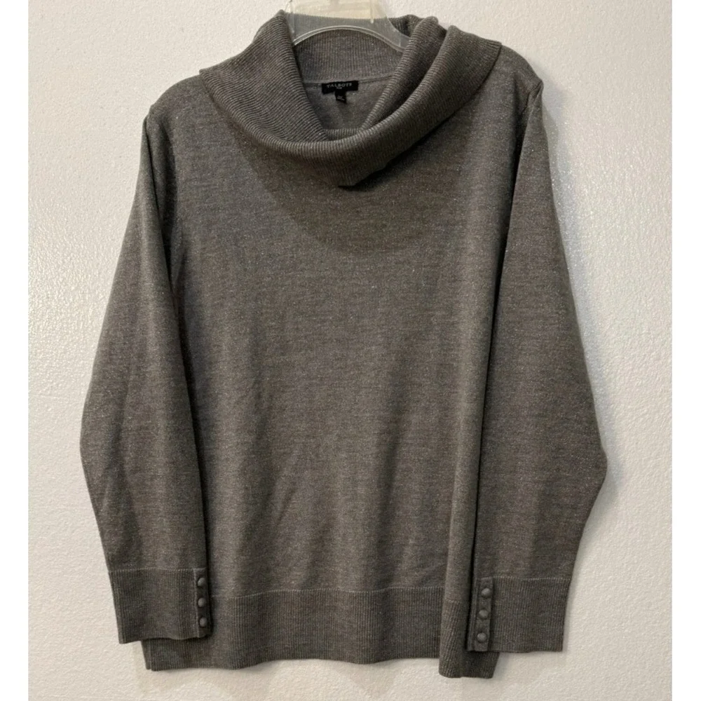 Talbots Plus 2X Silver Metallic Sparkle‎ Cowl Neck Sweater